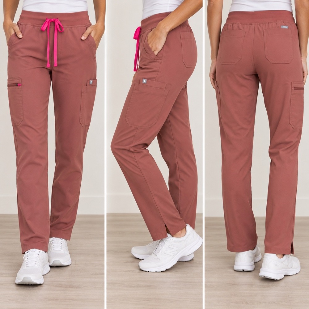 FIGS Technical Collection Scrub Pants Womens XLT Dusty Rose Pink Cargo Stretch